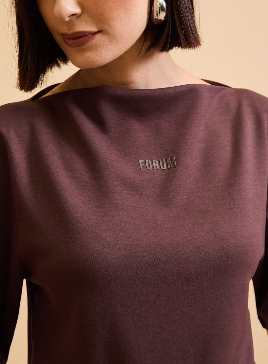 Blusa Manga Ampla Gola Canoa Marrom
