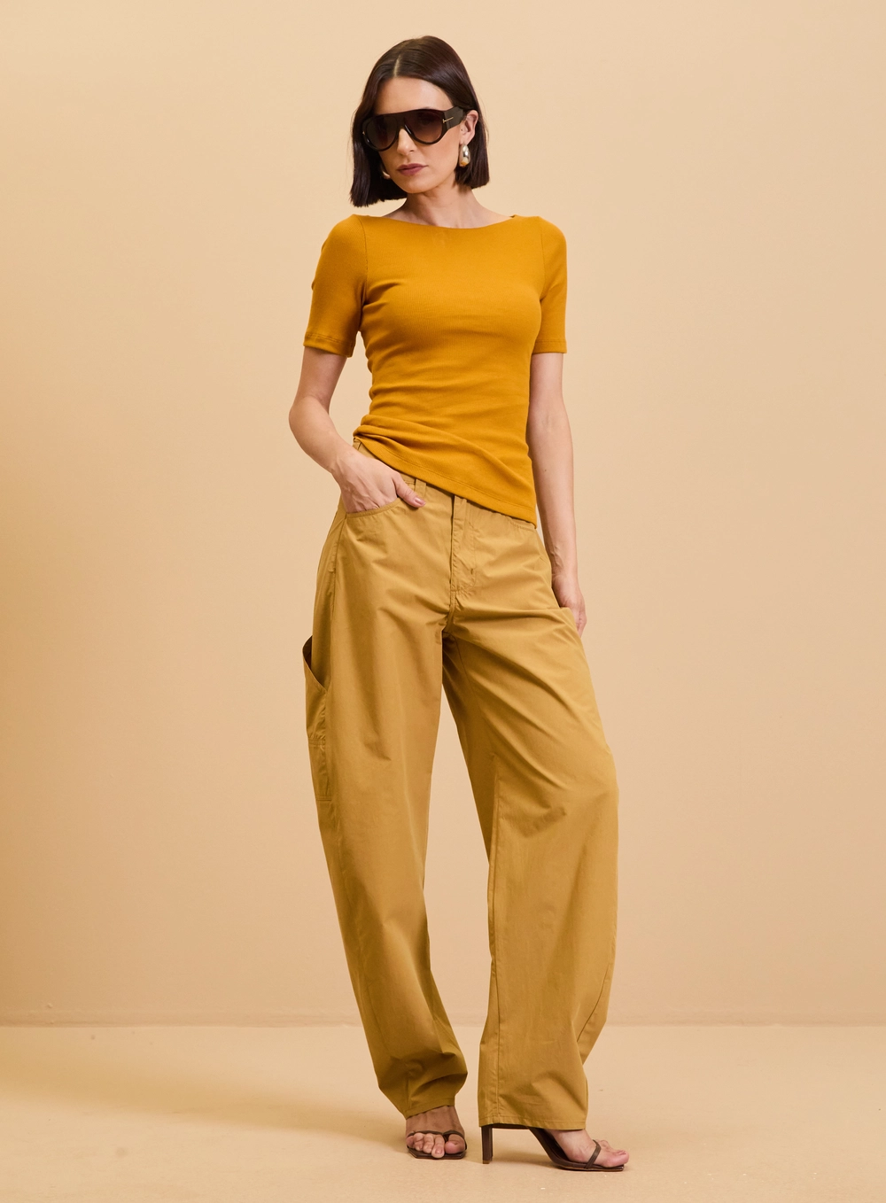 Blusa Justa Básica Manga Média Texturizada Amarelo 4