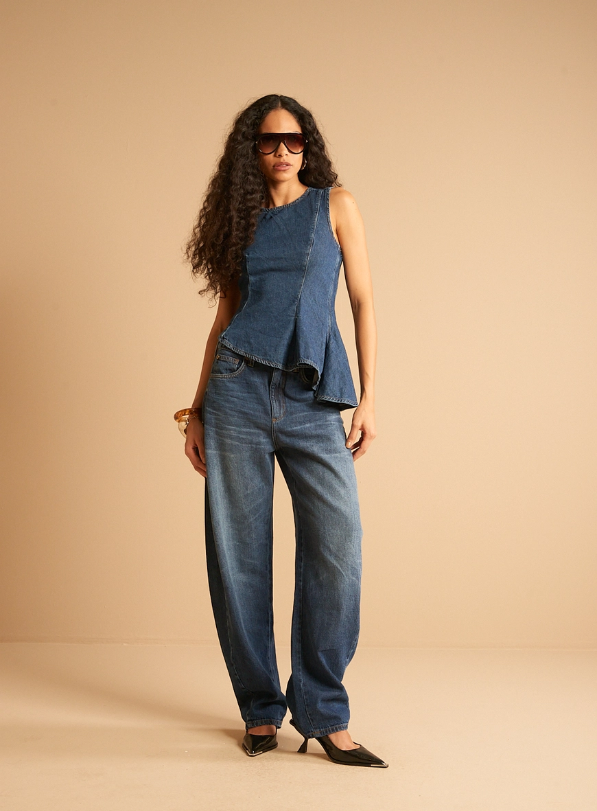 Blusa Jeans Alongada Assimétrica Índigo