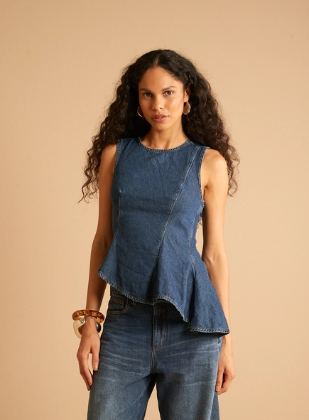 Blusa Jeans Alongada Assimétrica