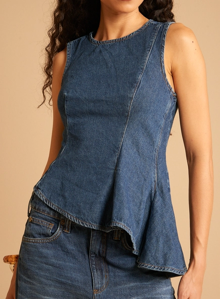 Blusa Jeans Alongada Assimétrica