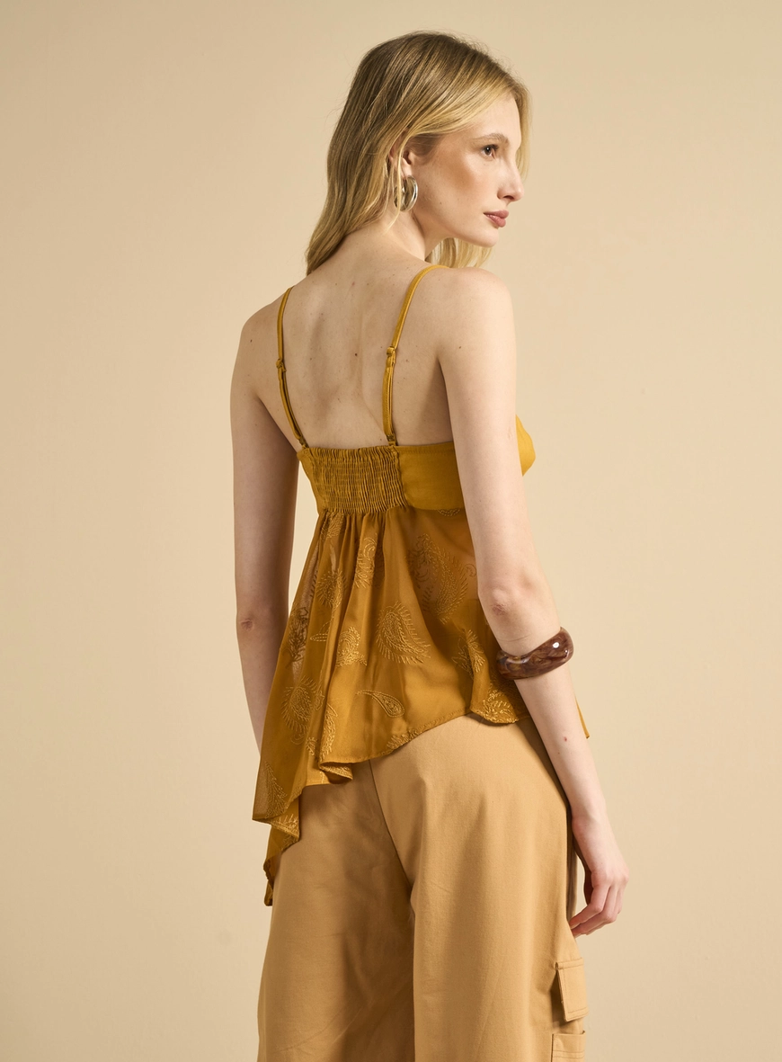 Blusa Assimétrica Bordada Amarelo