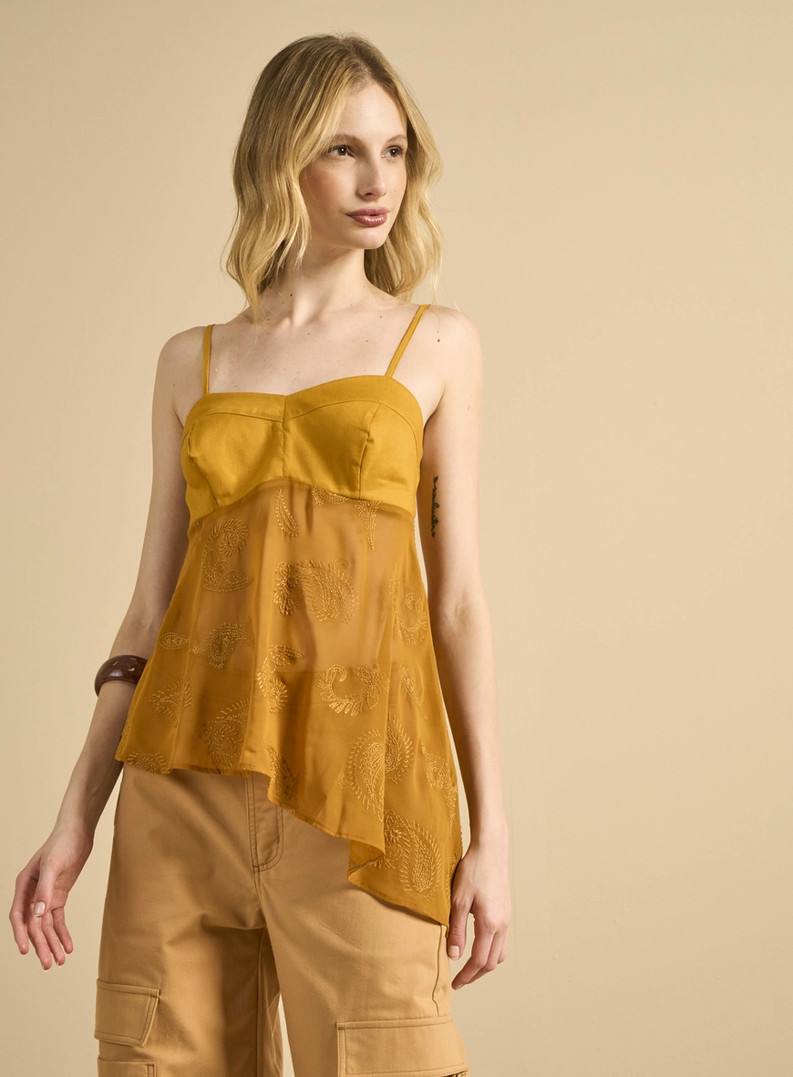 Blusa Assimétrica Bordada Amarelo