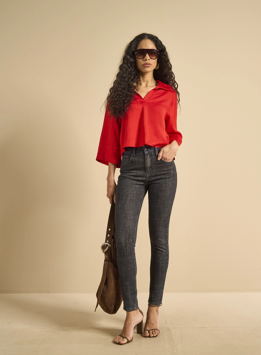 Blusa Reta Mangas Amplas Vermelho