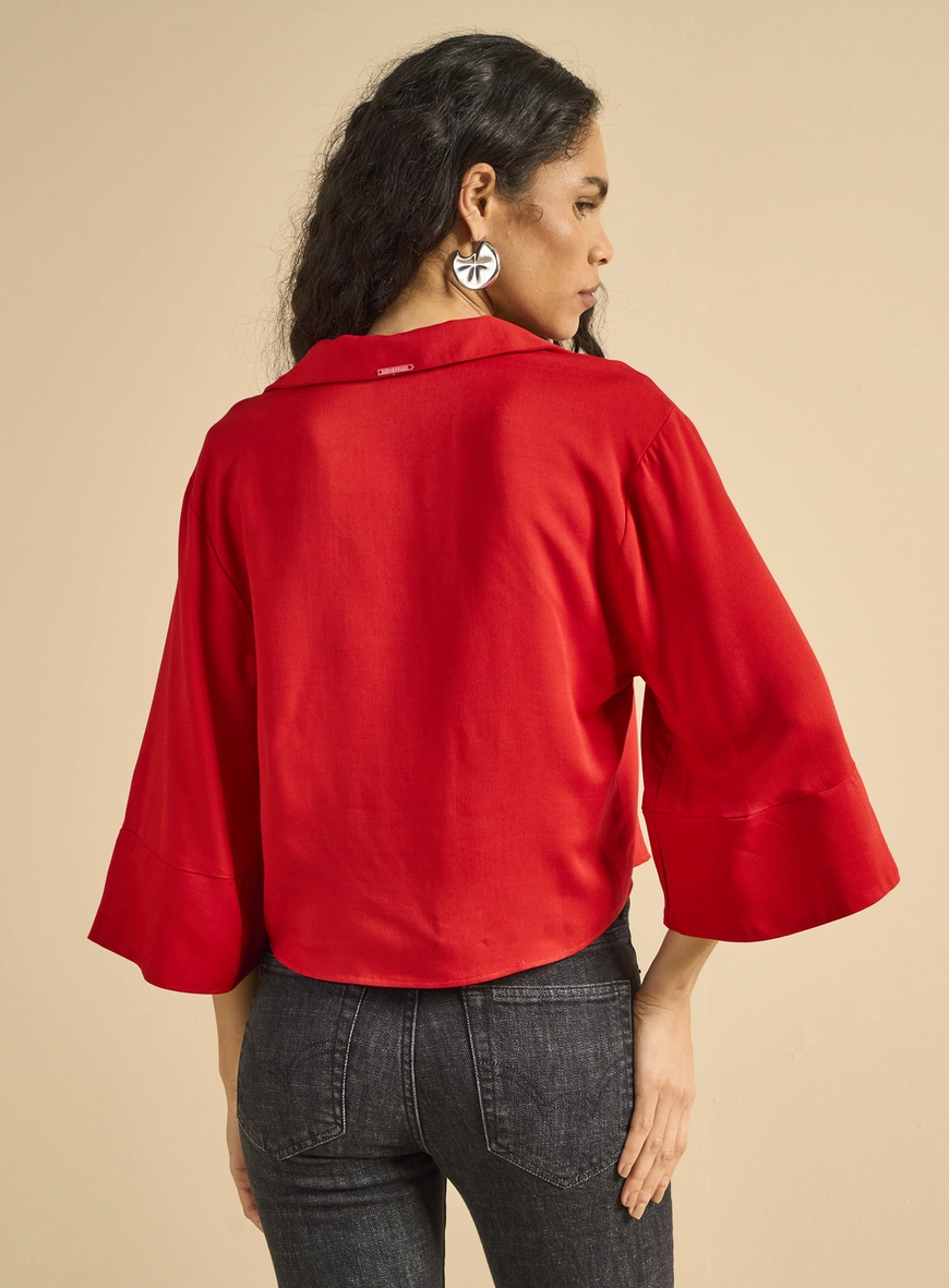 Blusa Reta Mangas Amplas Vermelho