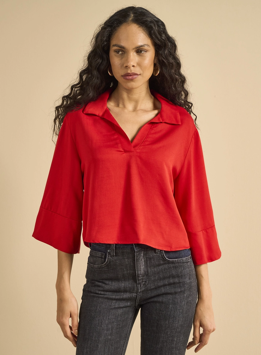 Blusa Reta Mangas Amplas Vermelho