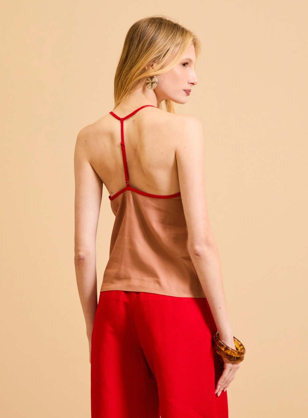 Blusa Ampla De Alças Detalhe Contraste Marrom 2