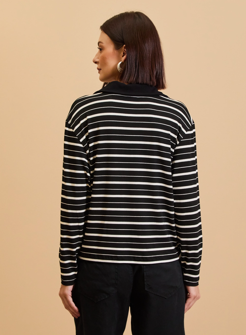 Blusa Manga Longa Listrada Gola Polo Estampados 2