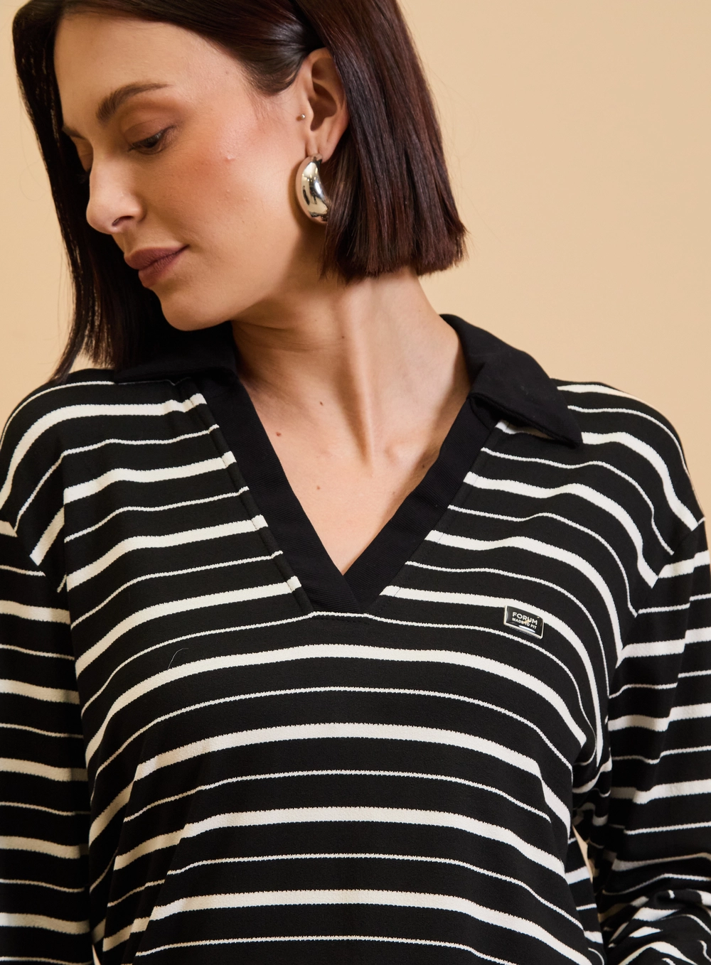 Blusa Manga Longa Listrada Gola Polo Estampados 4