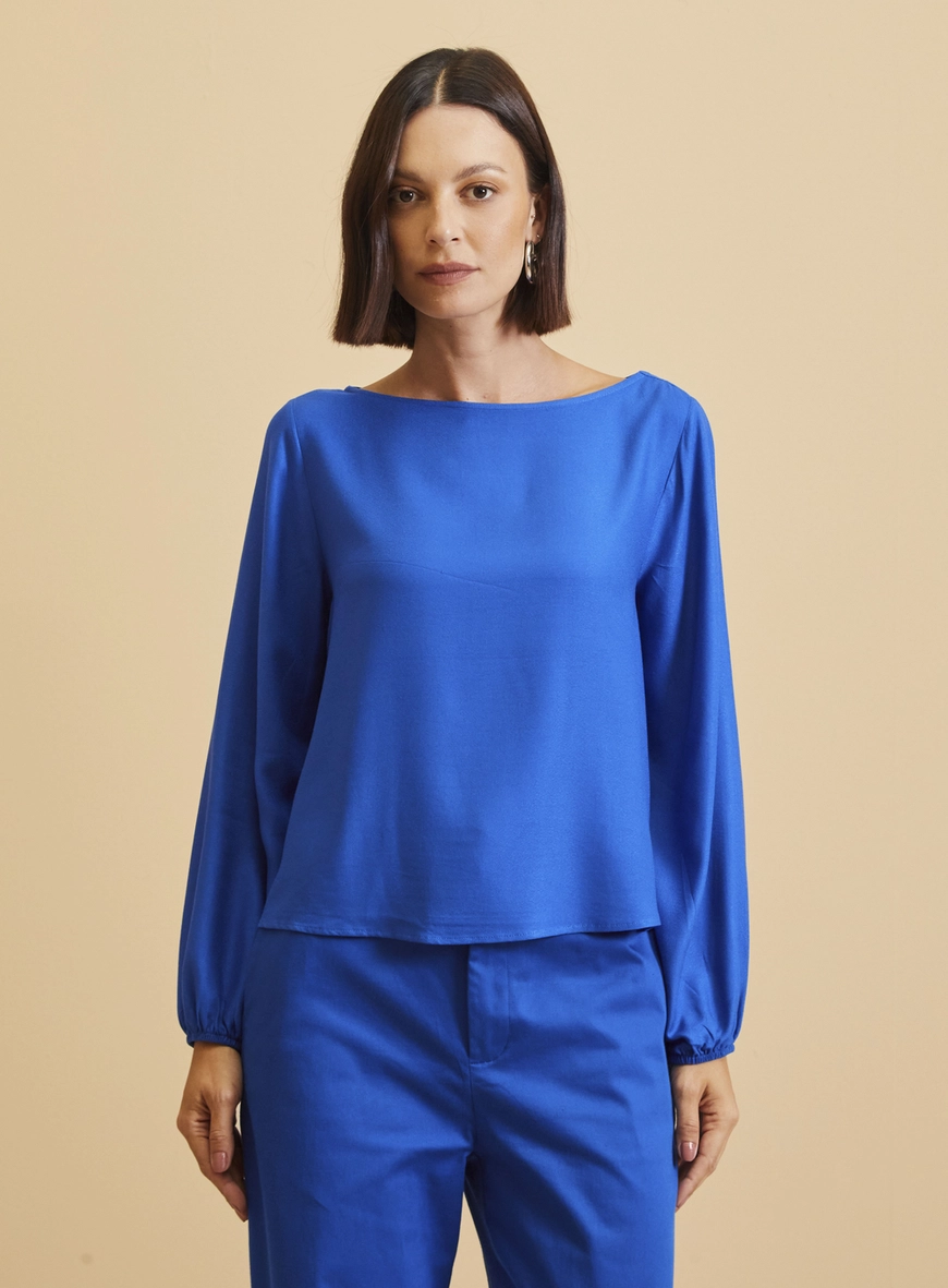 Blusa Manga Longa Alongada Azul