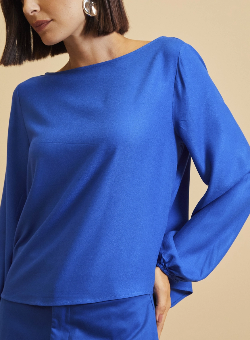 Blusa Manga Longa Alongada Azul