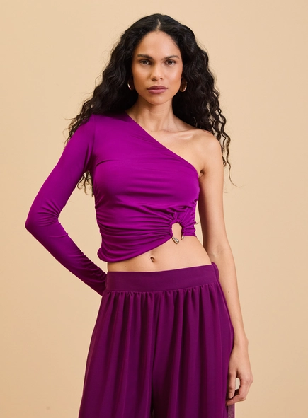 Blusa De Malha Um Ombro Só Com Detalhe
