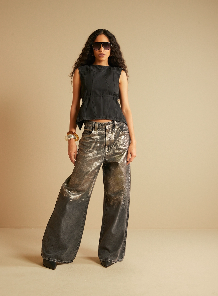 Blusa Jeans Com Amarração Indigo Preto
