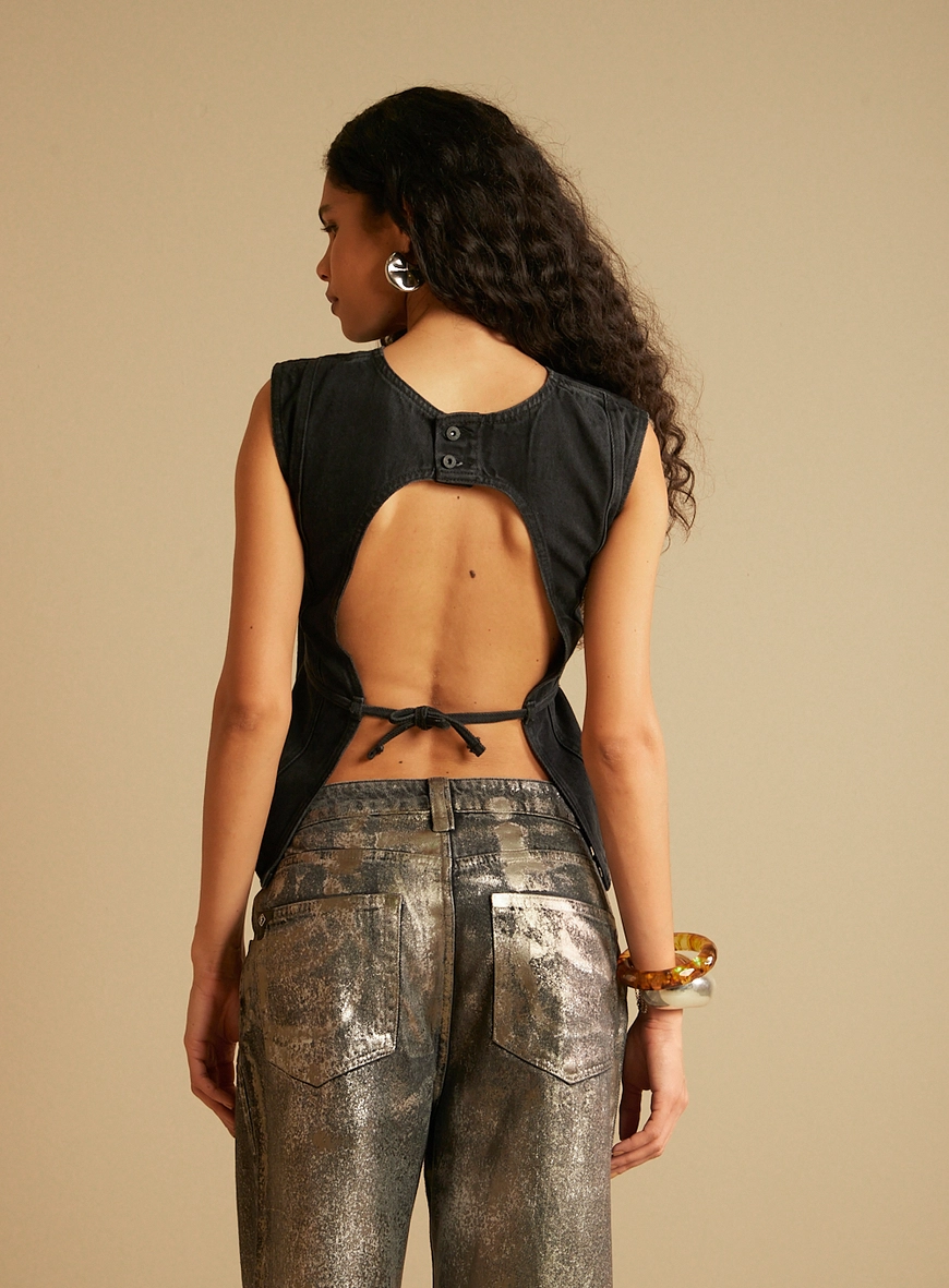 Blusa Jeans Com Amarração Indigo Preto