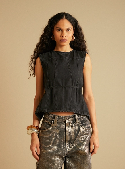 Blusa Jeans Com Amarração