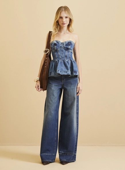 Blusa Jeans Tomara Que Caia Peplum