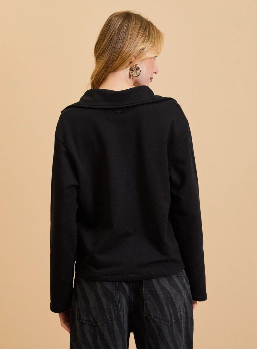 Blusão Moletom Feminino Com Amarração Preto