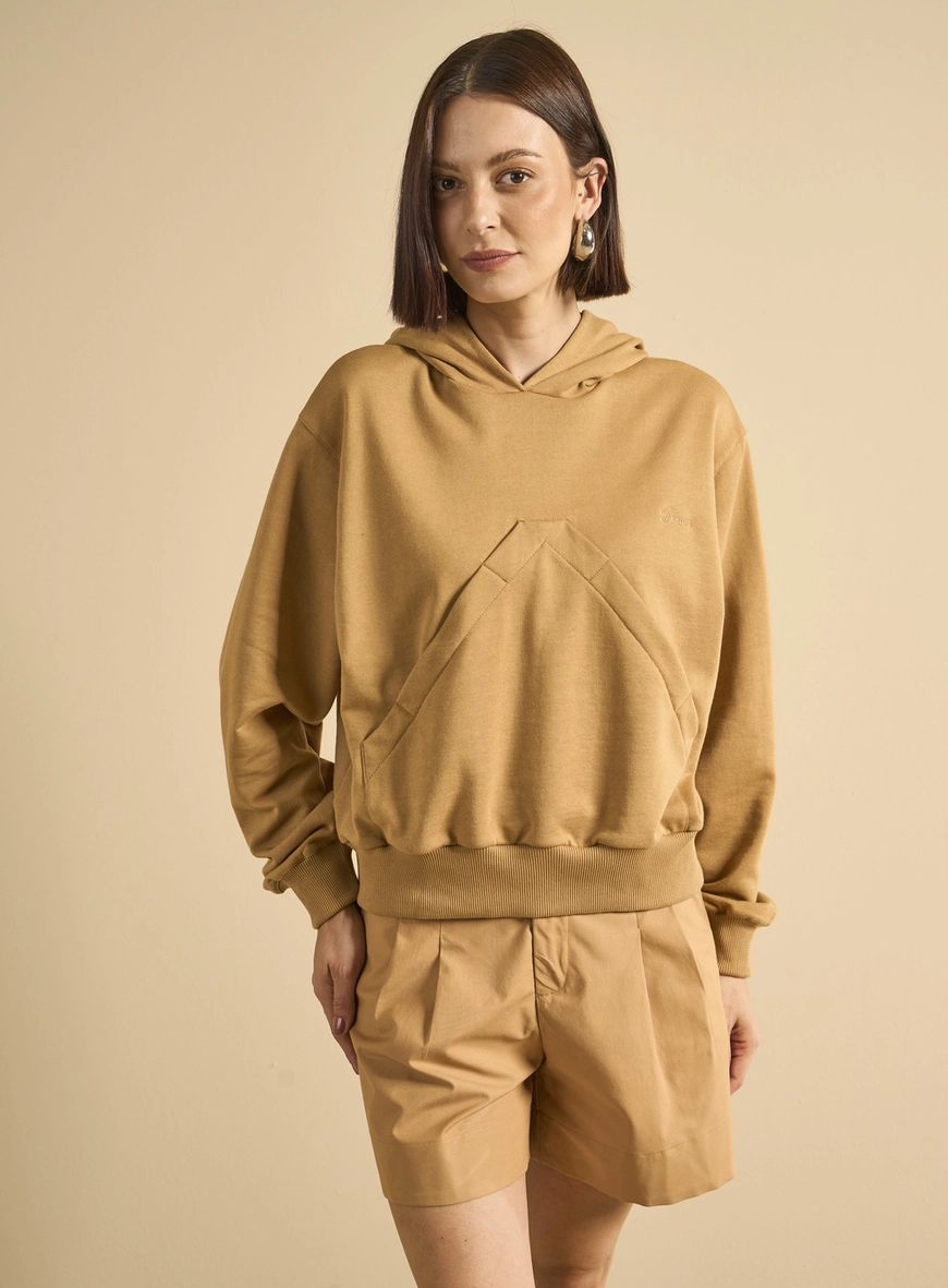 Blusão Moletom Feminino Com Capuz Bege