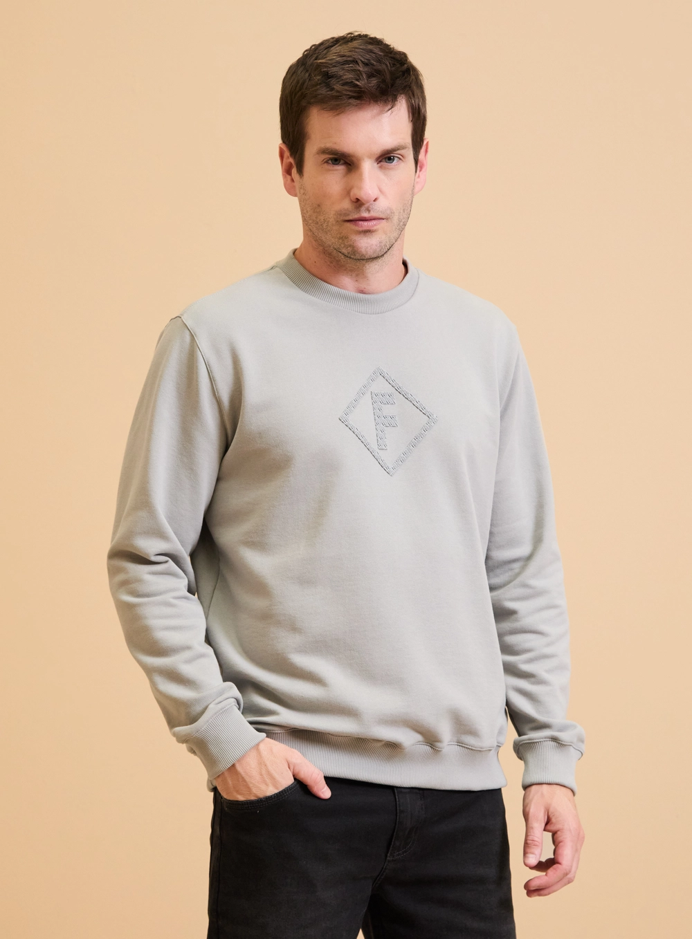 Blusão Moletom Masculino New Comfort Com Aplicação Cinza 1