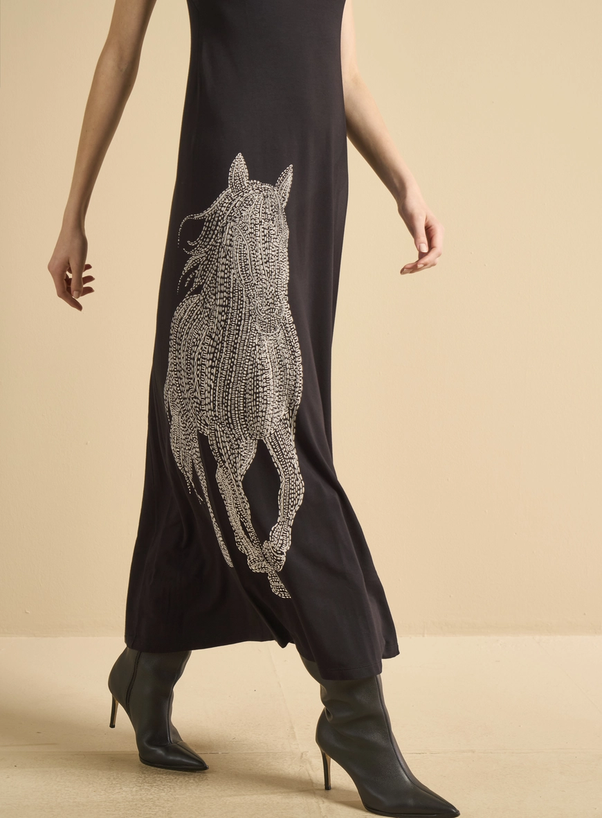 Vestido Maxi Midi Estampado Preto