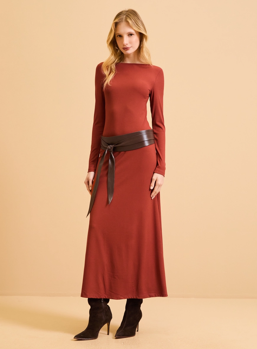 Vestido Longo Fluido Decote Reto Laranja