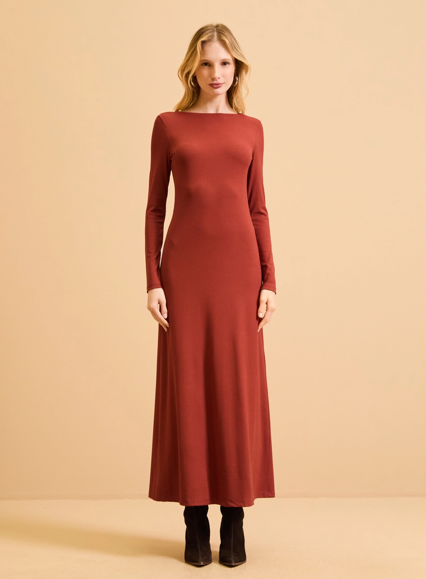 Vestido Longo Fluido Decote Reto Laranja