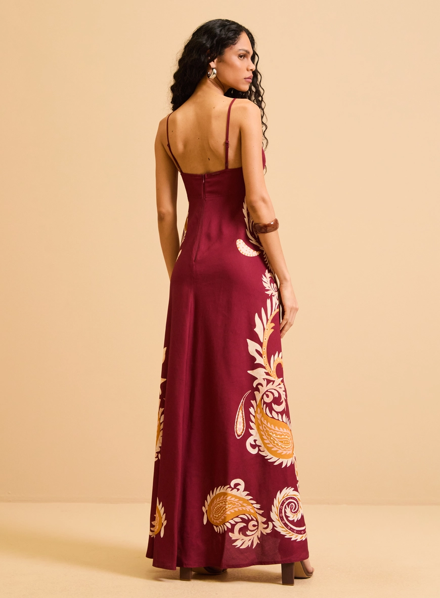 Vestido Midi Amplo Curvas Ornamentais Estampados