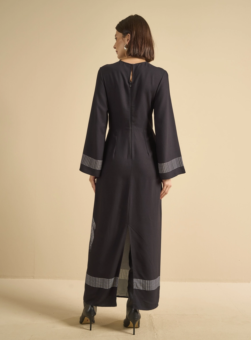 Vestido Longo Reto Estampado Preto