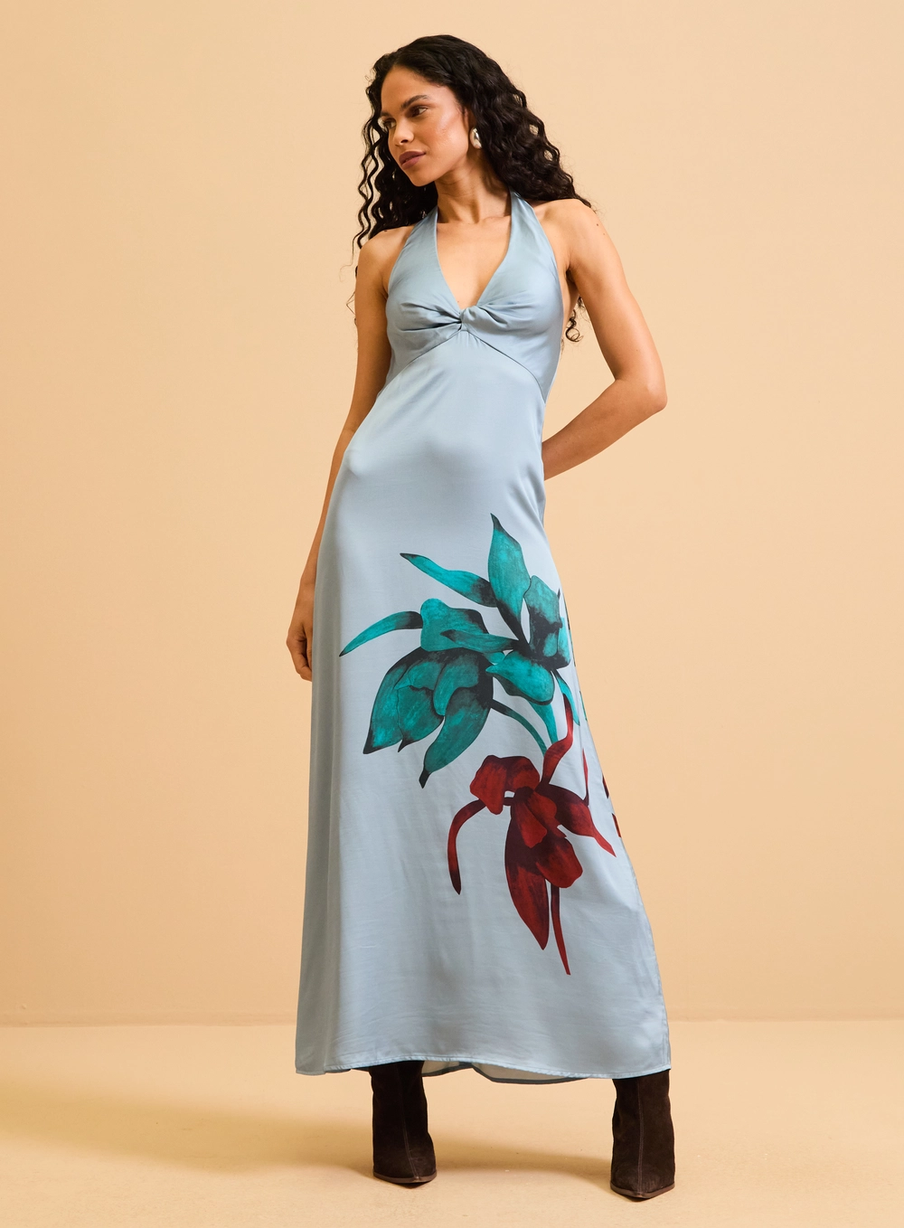 Vestido Midi Evasê - Aura Floral Azul 10