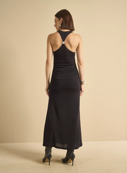 Vestido Longo Ajustado Franzido