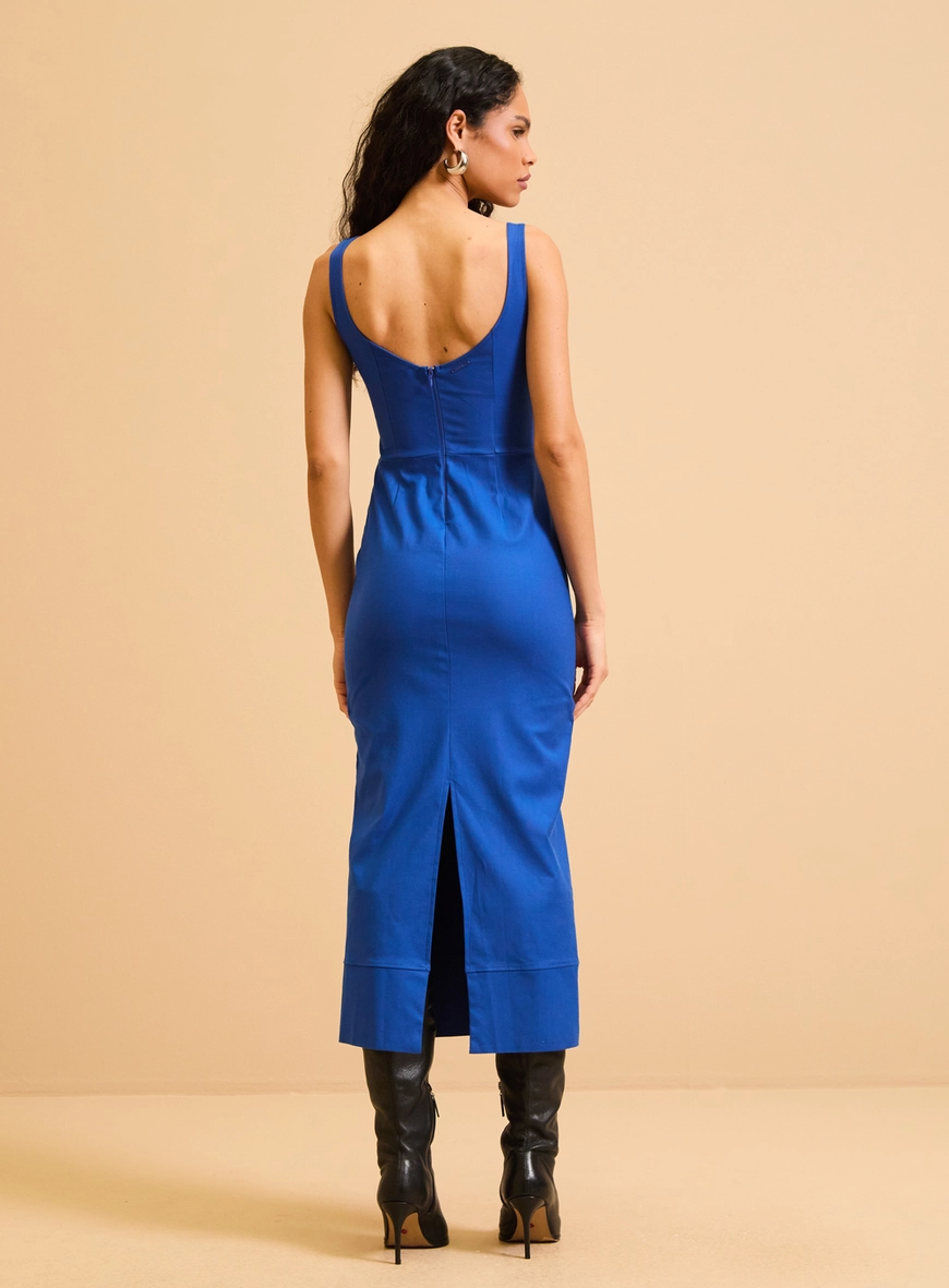 Vestido Midi Lápis Busto Estruturado Azul