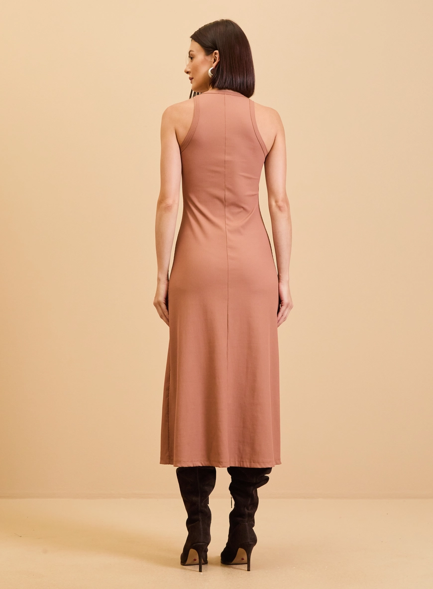 Vestido Midi Canelado Marrom