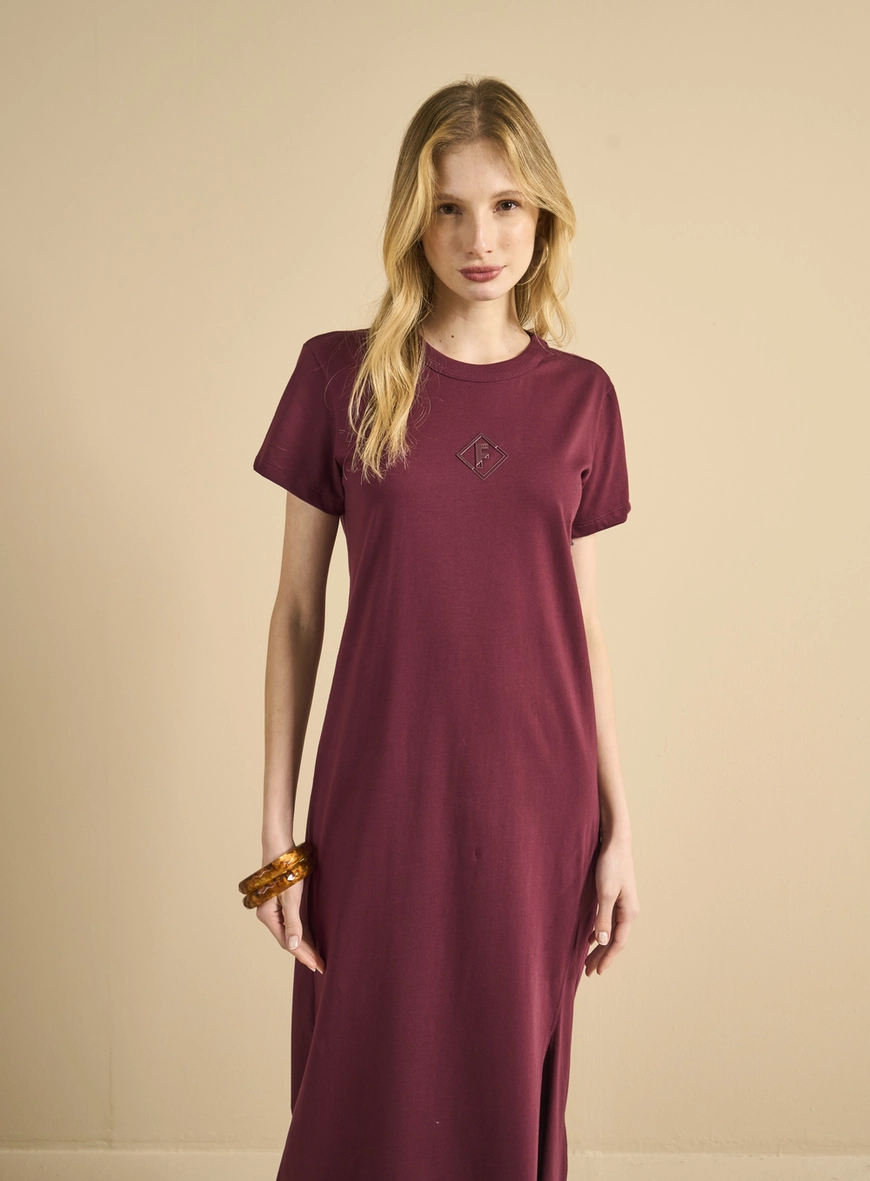 Vestido Midi Com Fenda Bordô