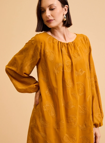 Vestido Curto Amplo Bordado
