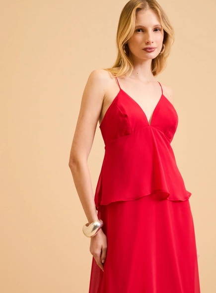 Vestido Midi Estruturado Com Sobreposição