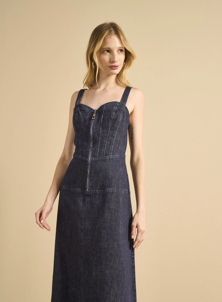 Vestido Jeans Longo Detalhe Frontal Índigo