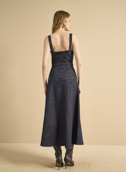 Vestido Jeans Longo Detalhe Frontal