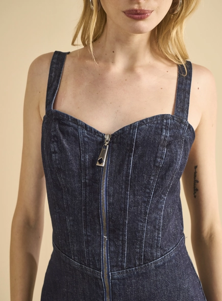 Vestido Jeans Longo Detalhe Frontal