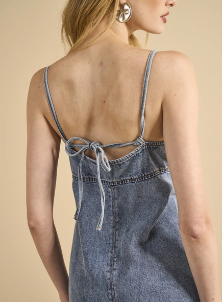 Vestido Jeans Longo Com Amarração