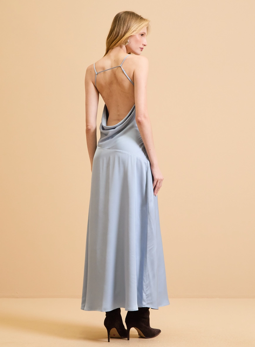 Vestido Maxi Midi Evasê Azul