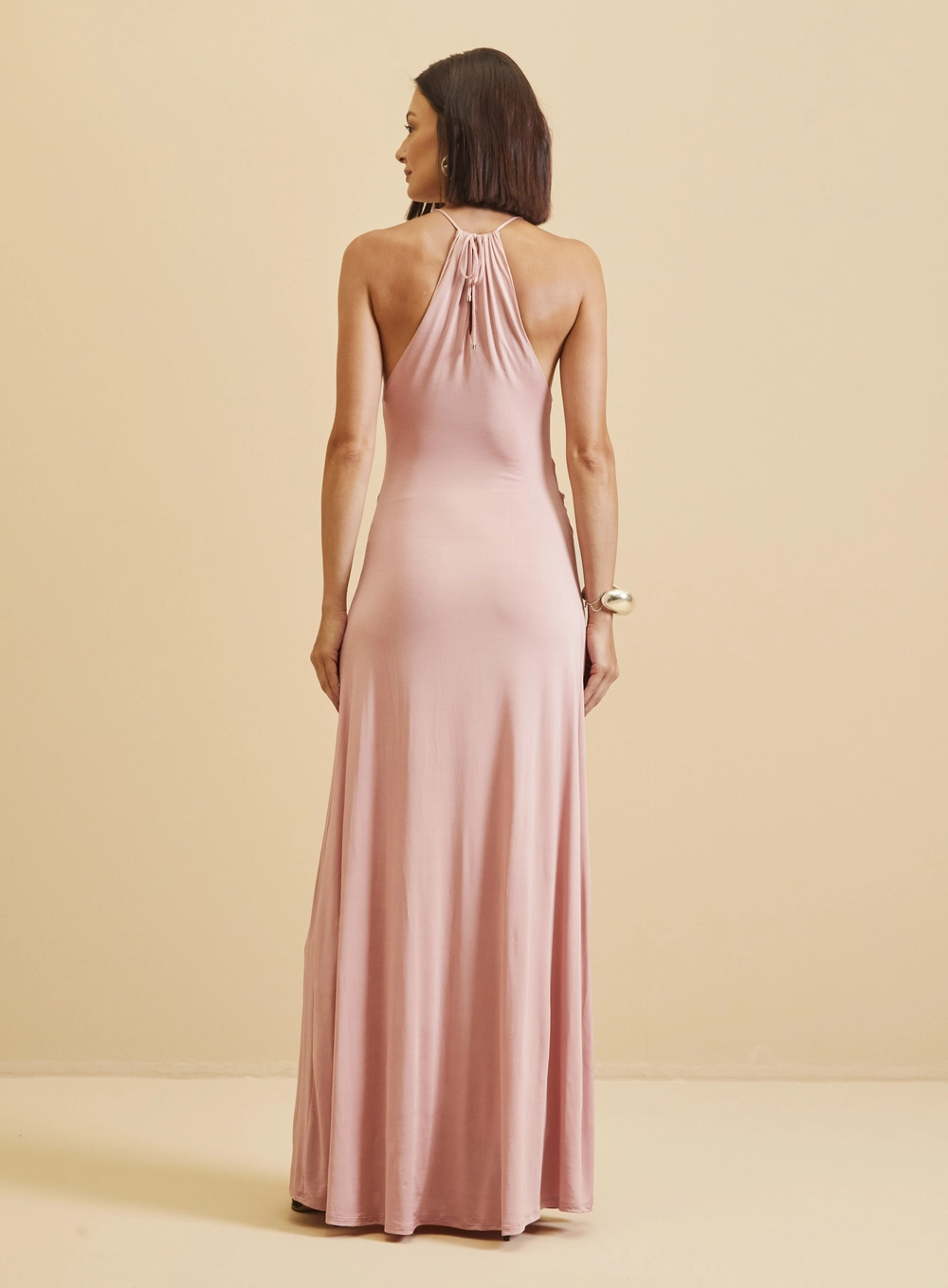 Vestido Longo Frente Única Metal Rosa 2