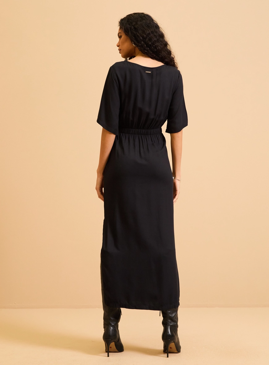 Vestido Midi Reto Com Amarração Preto