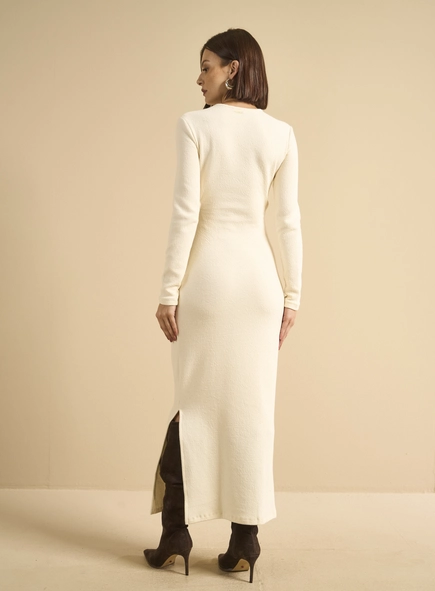 Vestido Midi Canelado Com Torção