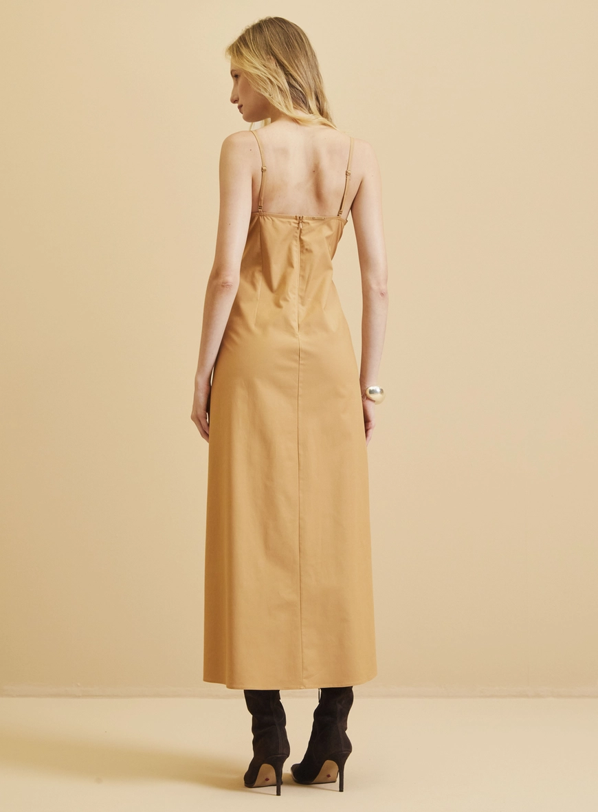 Vestido Midi Estruturado Busto Duplo Bege