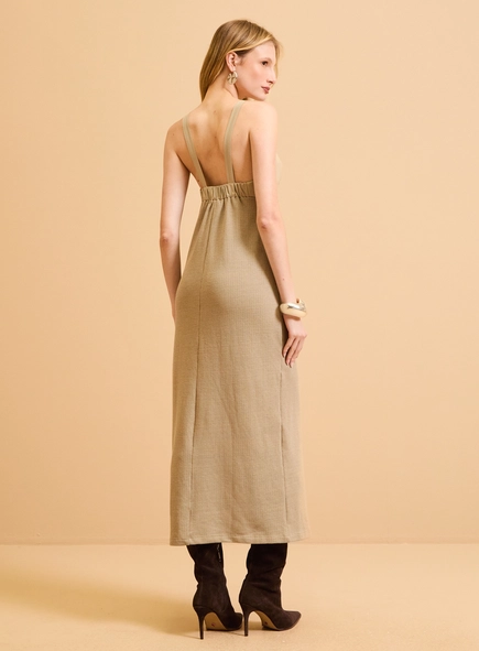 Vestido Midi Decote V Com Fenda