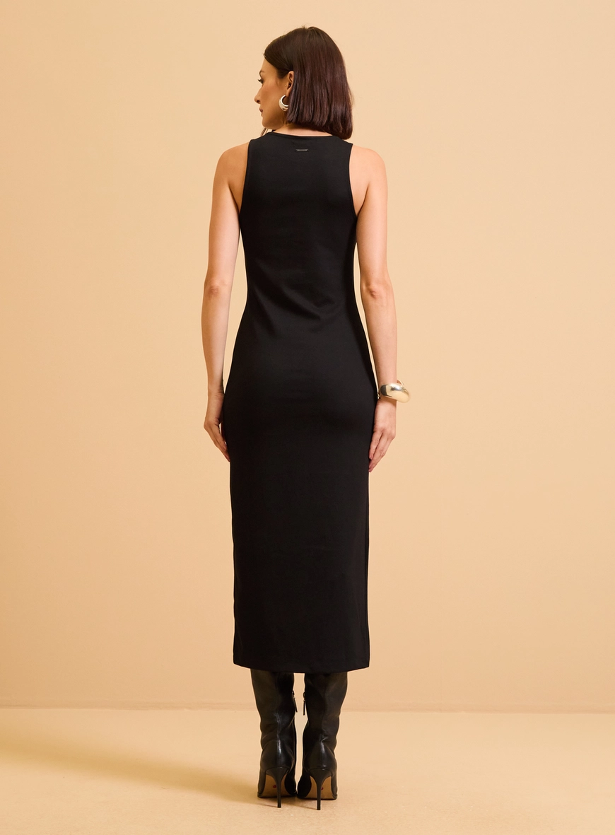 Vestido Midi Bicolor Texturizado Preto