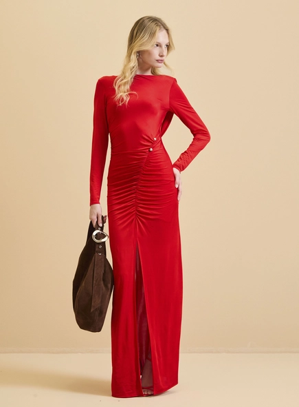 Vestido Longo Drapeado Com Costas Degagê