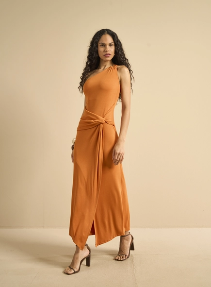 Vestido Longo Um Ombro Com Transpasse