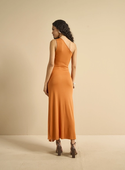 Vestido Longo Um Ombro Com Transpasse