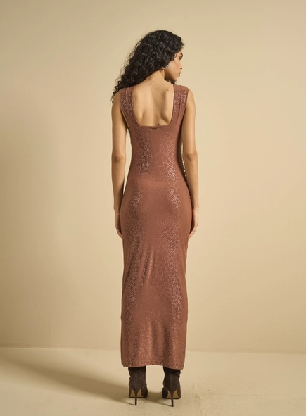 Vestido Justo Midi Estampado Com Fenda
